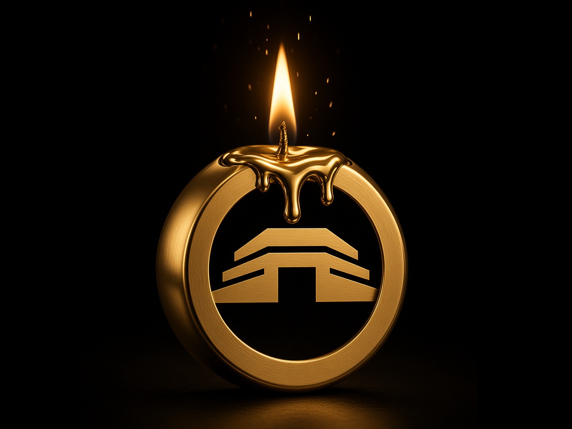 A gold bunker seal with a flame melting its rim.