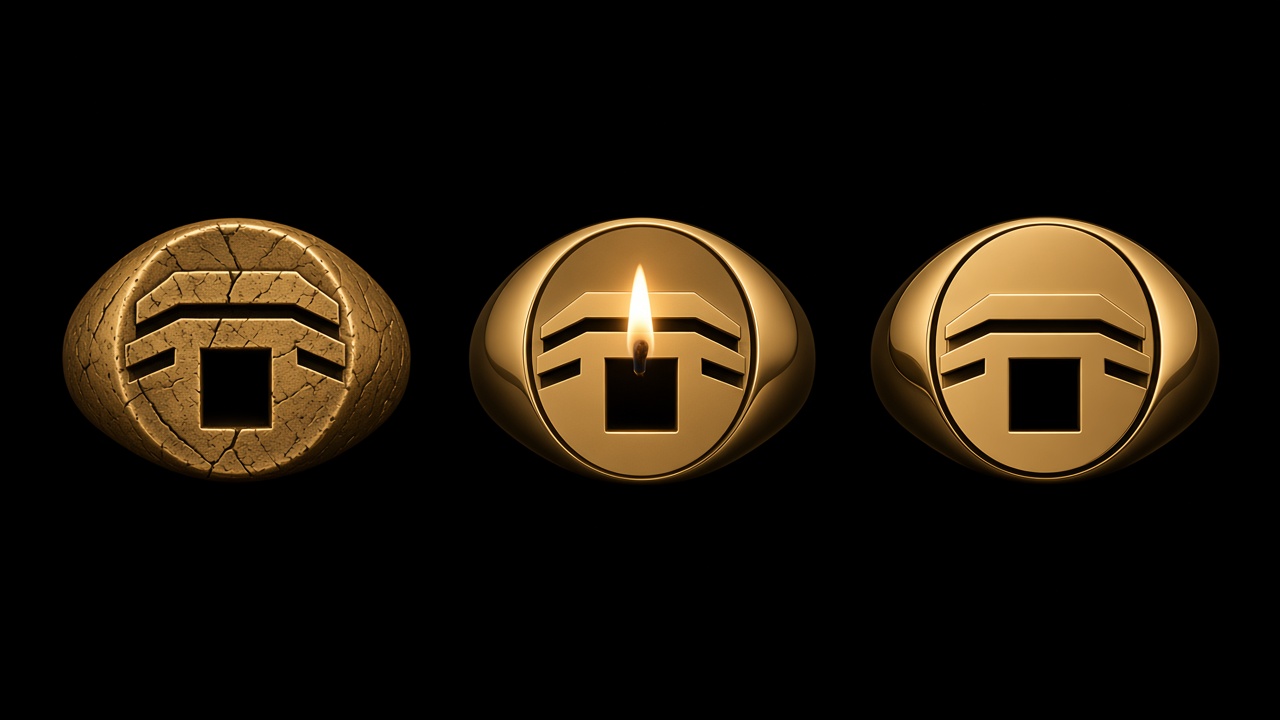 Three bunker seals: cracked, burning, and polished.